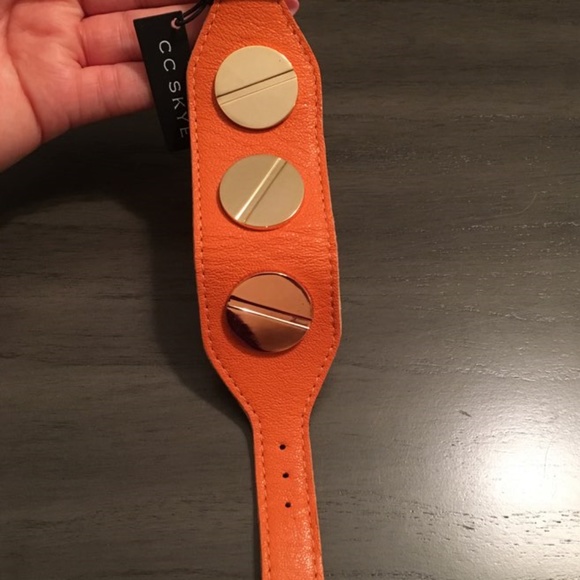 CC SKYE Orange Leather Giant Screw Cuff Bracelet - Picture 3 of 8